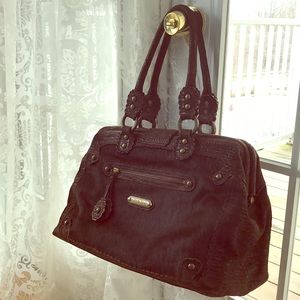 Isabella Fiore large bag brown stud leather fur